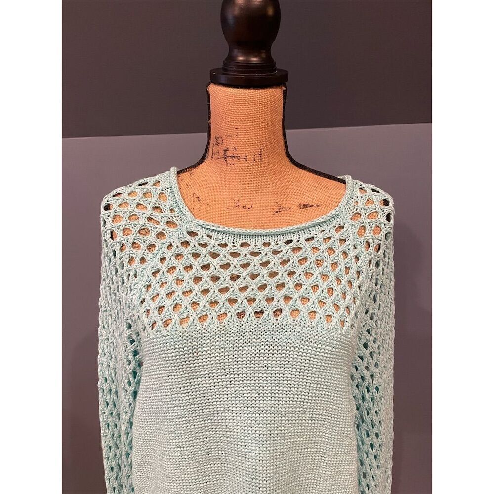 3/$15 Island Republic Women's Green Crochet Knit Pullover Sweater Size L - Picture 2 of 11